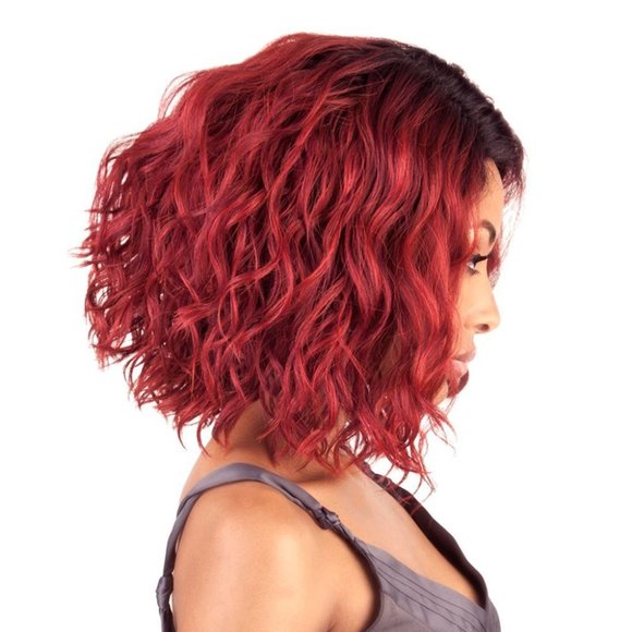BS206 Mane Concept Brown Sugar Human Hair Blend 3"X5" Lace Front Wig Curly Bob - Picture 3 of 4